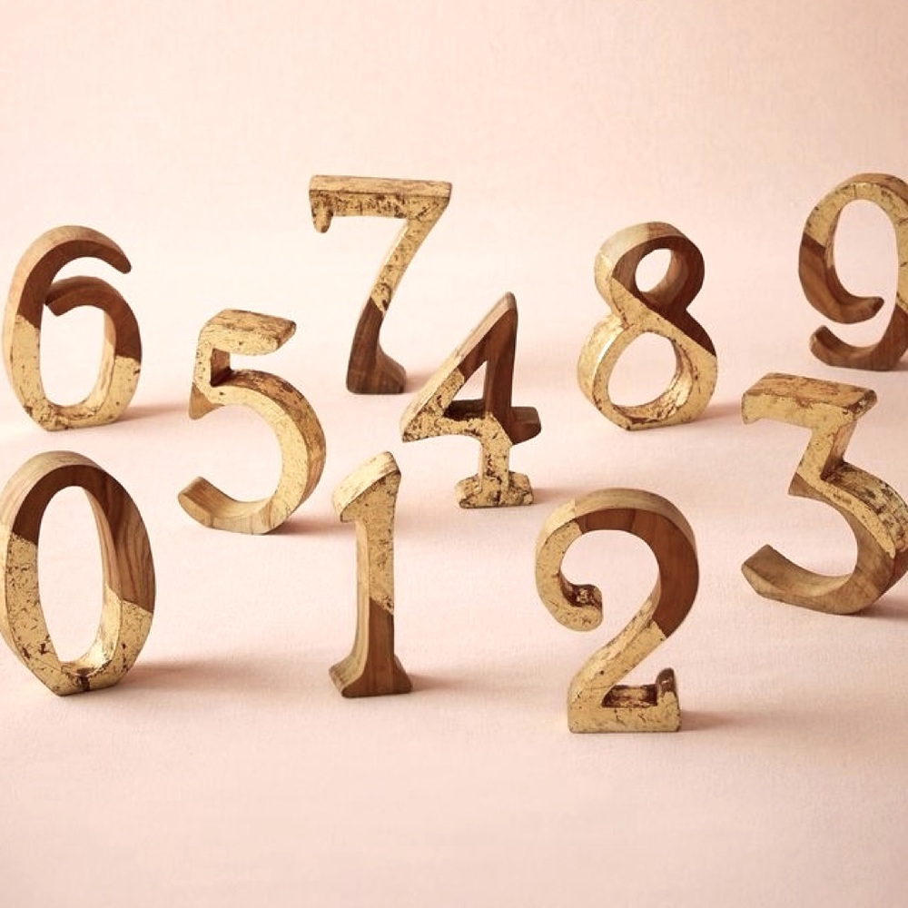 BHLDN for Anthropologie real wood and gold wedding table numbers